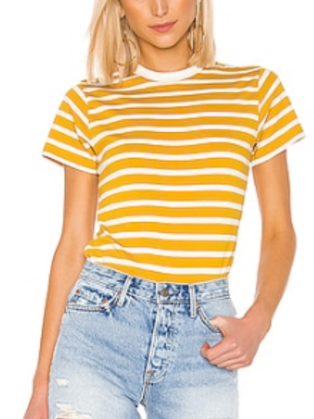 Women’s Yellow Stripe Short Sleeve Crewneck Tee